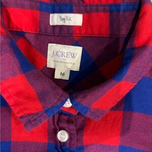 J. Crew Women's Bold Red and Blue Checkered Shirt
